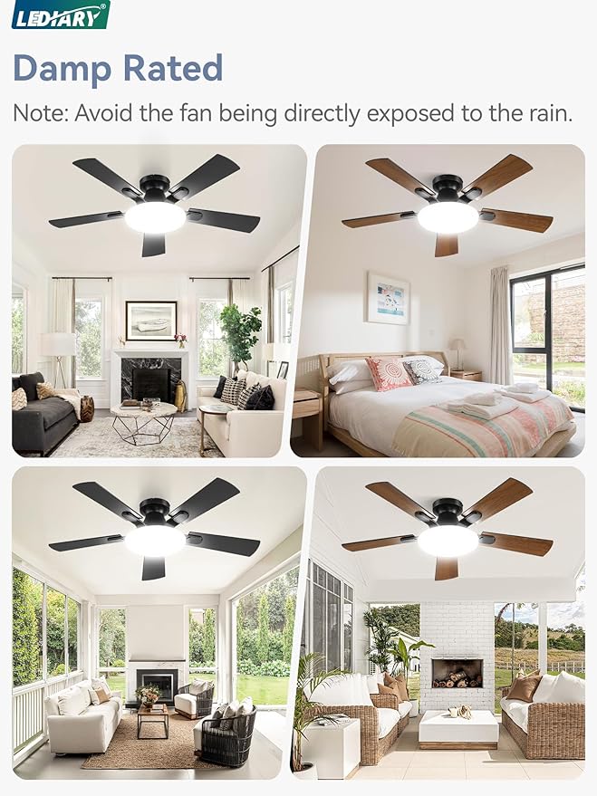 42 Inch Ceiling Fan with Lights and Remote, 30W 12" LED Panel Flush Mount Ceiling Fan, 6-Speed Quiet DC Motor Modern Low Profile Ceiling Fan with Reversible Blades for Bedroom, Bedroom, Patio