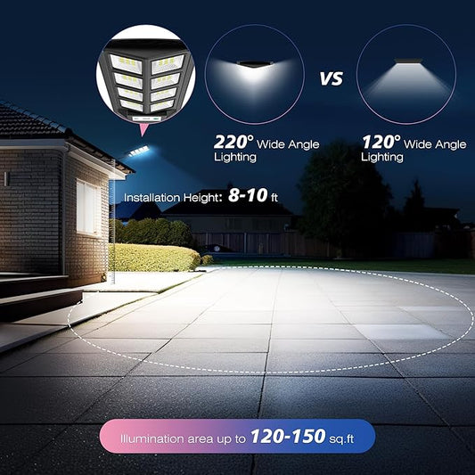 WYWNA Solar Lights Outdoor, 6000K LED Solar Lights Outdoor Waterproof, Solar Flood Lights Outdoor with Motion Sensor and Remote Control, Solar Street Light Dusk to Dawn 2-Pack