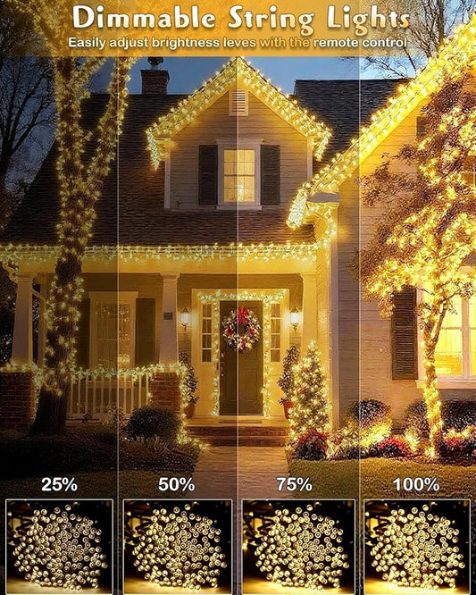 580 LED String Lights, 196FT Indoor Outdoor Fairy Lights, Waterproof Twinkle Christmas Decorations Lights with Remote for Bedroom Outside Tree Garden Halloween Camping Wedding Party Decor, Warm Yellow