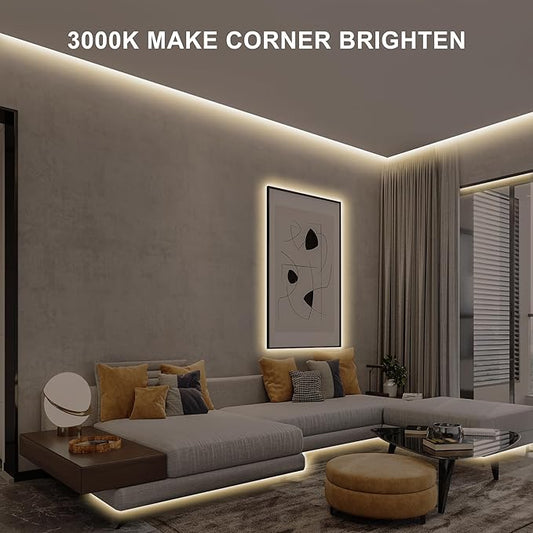 16.4ft COB LED Strip Light with Remote, 3000K Ra93+ Dimmable Bright Warm White Led COB Strip Light, White Continuous Led Strip Light for Mirror, Stair, Cabinet, Room