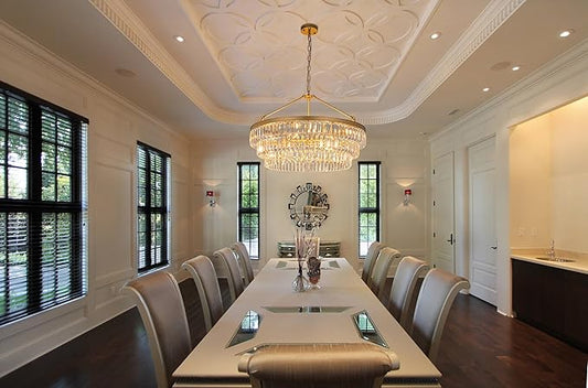TOCHIC Gold Crystal Chandelier for Bedroom, 29" Modern Farmhouse Chandelier Light Fixture for Dining Living Room, Adjustable Round Hanging Chandelier for Kitchen Island, Foyer, Entryway
