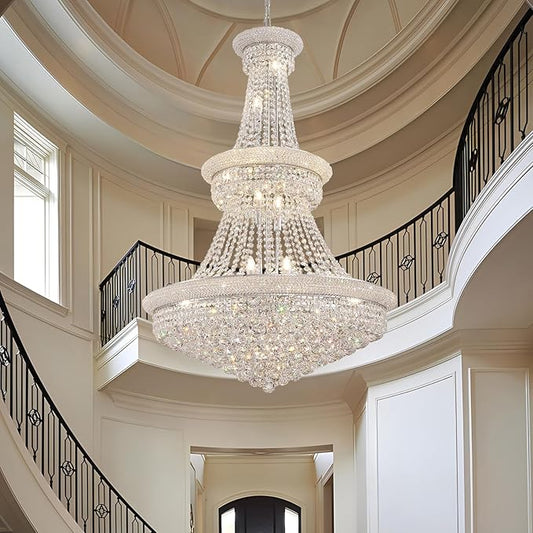 Large Crystal Chandelier Light fixtures - 19-Light High Ceiling Hanging Chandeliers, 3-Layers Luxury Empire Chandeliers for High Ceilings,Entryway,Living Room,Staircase, Foyer (D31.5)