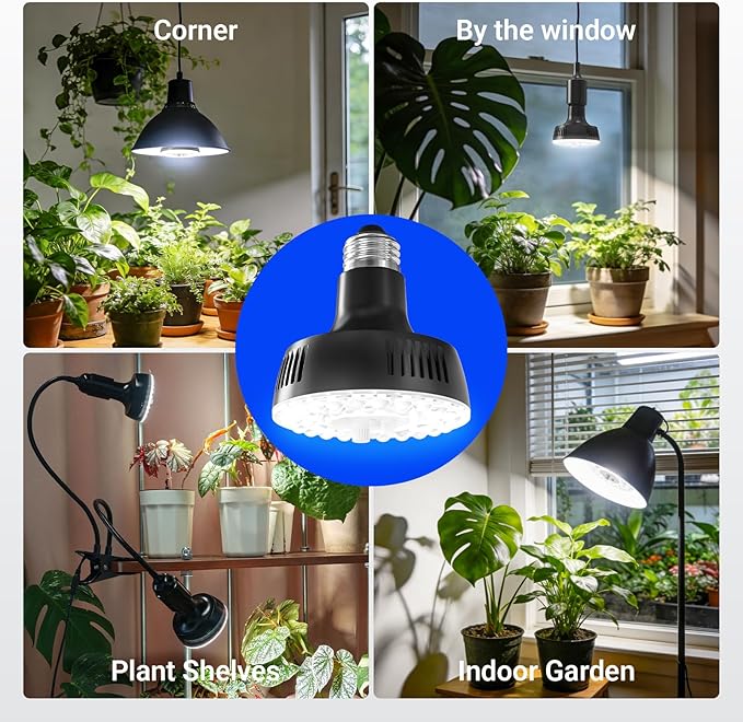 Barrina Orbgrow OG11A Grow Light Bulbs for Indoor Plants, Integrated Dimming & Timing, 5000K 11W(100 Watt Equiv), E26 Plant Light Bulb, Full Spectrum, High PPFD for Seeds and Greens, 1 Pack, Black