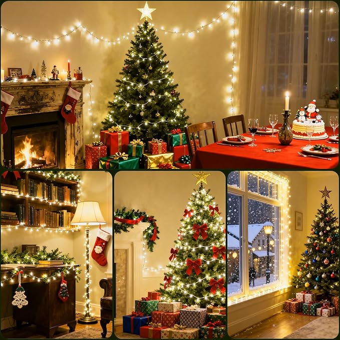 Fairy Lights Plug in 130Ft 2000LED Warm Christmas Wreath Lights with Timer Remote Waterproof Firecracker Twinkle Cluster String Light for Bedroom Wreath Party Garland Tree Decor Green Wire