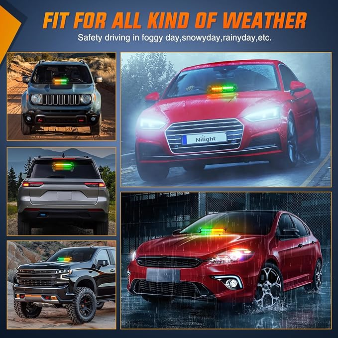 Nilight 12LED Traffic Advisor Strobe Light Bar Amber Green Emergency Warning Hazard Safety Dash Front/Rear Windshield Flashing Lights for Cars Trucks Police Firefighter Plow Construction Vehicles