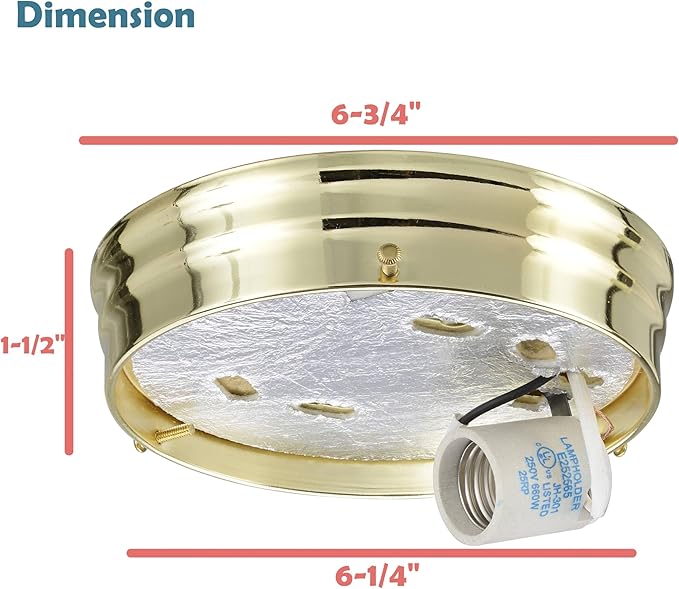 Aspen Creative 22106-06-1, Flush Mount Ceiling Fixture Shade Holder Kit in Brushed Brass Finish 6-1/4" Fitter, 6-3/4" Diameter x 1-1/2" Height