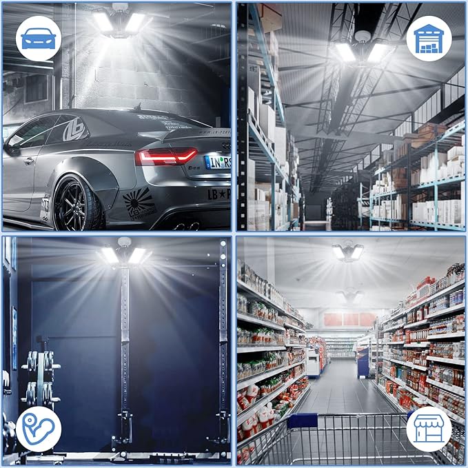 Aoretic LED Garage Lights Bulb 2 Pack 180W 18000LM 6500K Led Shop Light with 7 Plus 1 Deformable Panels Basement Barn Ceiling Lights for E26/E27