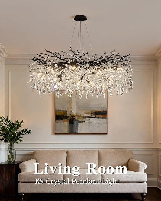 Modern Black Tree Branch Crystal Chandelier Luxury Crystal Pendant Lighting 40" Contemporary 14-Light Chandeliers for Dining Room Kitchen Bedroom Living Room