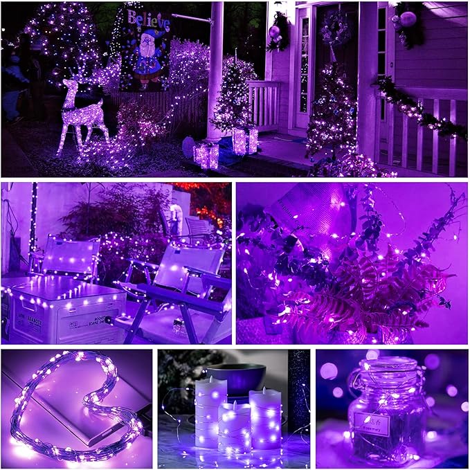 Aogist LED Fairy Lights, 16 ft Battery Operated String Lights with 50 LEDs Firefly Lights for Bedroom DIY Mason Jar Wedding Party Halloween Christmas Festival Decoration (2, Purple)