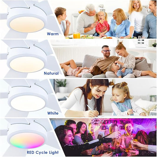Hounberi 40" RGB Ceiling Fan with Light and Remote, White Low Profile Flush Mount Smart Fan with App Control, Quiet Reversible DC Motor, Modern Dimmable 5-Blade for Bedroom Living Room
