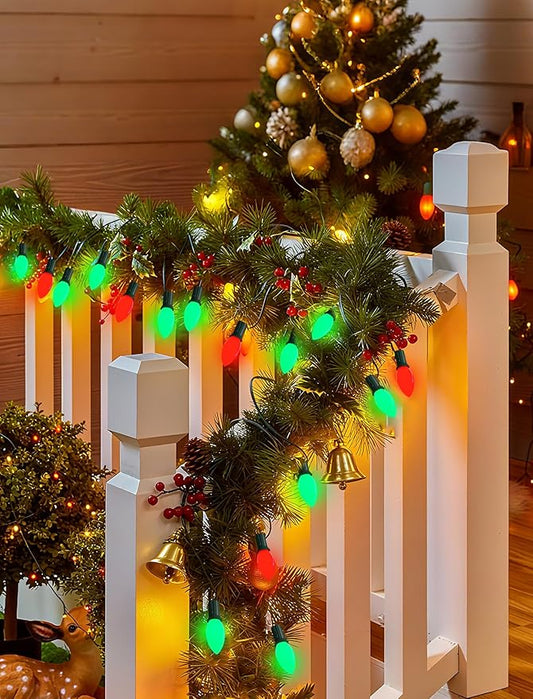 C9 LED Christmas String Lights Outdoor, 25Ft Red and Green Vintage Christmas Lights with 26 C9 Red/Green Bulbs, Outdoor Hanging Patio Light for Xmas Tree Path Roofline Wedding Party Decoration