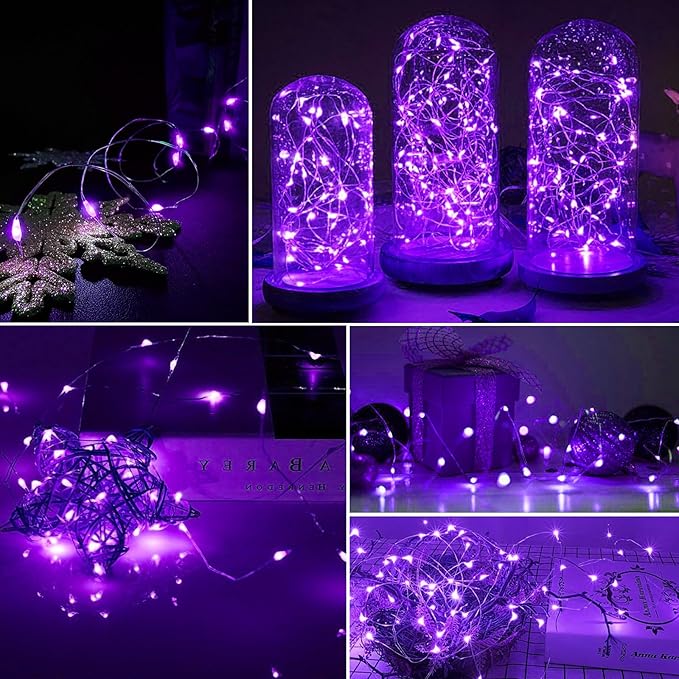 AIKEI 100 Pack LED Fairy Lights Battery Operated, Fairy String Lights 3 Modes Waterproof 7 Feet 20 Led Firefly Starry Lighting for Wedding Party Bedroom Garden Christmas Decoration Purple