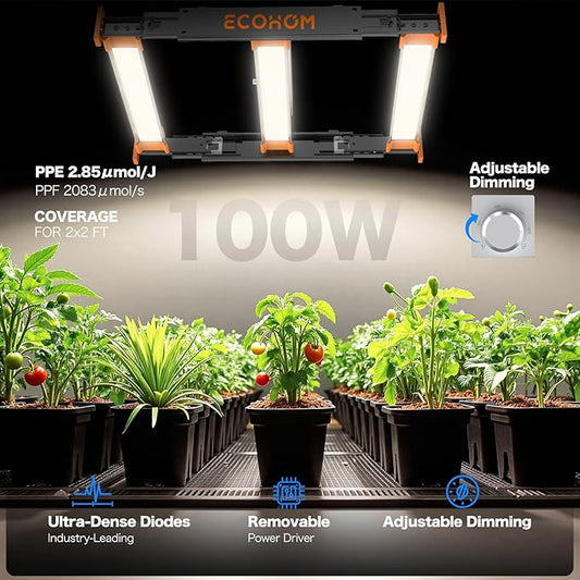 ECOHOM Bar 100W LED Grow Light, Full Spectrum, Dimmable, Daisy Chain, High PPFD, 2x2ft Coverage, for Indoor Plants Seed Starting, Vegs and Bloom, Retractable, Pro Lamp for Grow Tent Commercial Use