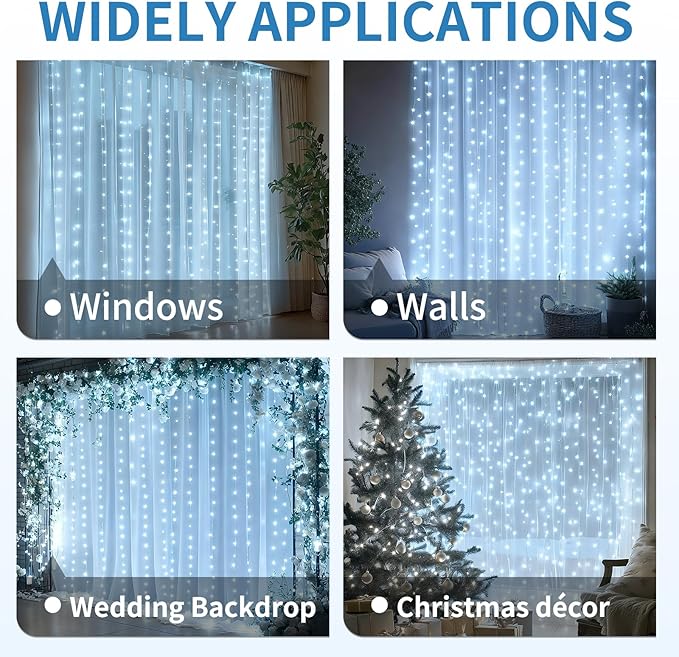 2 Pack Fairy Curtain Lights, 300 LED Upgraded Tangle-Free Hanging Lights with Remote, USB Plug in String Lights for Wall Window Wedding Party Xmas Home Décor - 9.8 x 9.8 Ft, Cool White