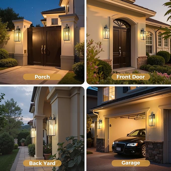 DORESshop Large Size Motion Sensor Outdoor Wall Lights, 20 Inch Matte Black Waterproof Anti-Rust Outdoor Light Fixtures Wall Mount with Clear Glass Shade for Porch, Garage, ETL Listed, 2 Pack