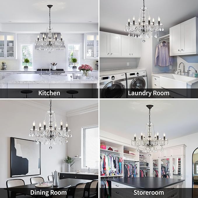 Crystal Chandelier Light Fixture, Modern K9 Crystal Chandelier for Dining Room, Black Ceiling Hanging Pendant Light Fixture for Living Room, Entryway, Bedroom, Hallway, Kitchen Island