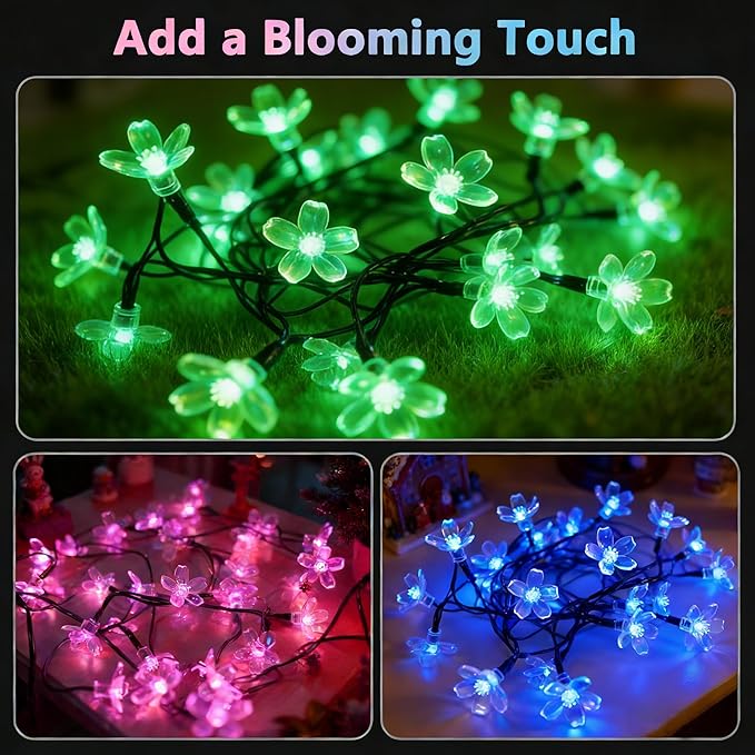 2 Pack Total 52FT 120 LED Solar String Lights Outdoor Waterproof Flower Fairy Lights for Garden Fence Patio Yard Christmas Tree Lawn Wedding Party Decor, Green