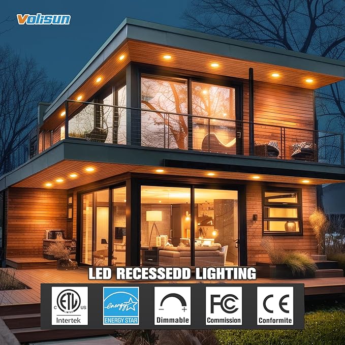 VOLISUN 24 Pack 6 inch Recessed Lighting, 5CCT Ultra-Thin LED Recessed Light with Junction Box, 2700K-5000K Selectable, 1080Lumen Dimmable Canless Wafer Downlight, LED Ceiling Light ETL Certificated
