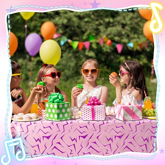 Oudain 2 Pcs Kpop Theme Pink Purple Lightning Crack Print Holographic Party Tablecloth 54 x 108 Inch Disposable Rectangle Table Cover for Anime Korean Kpop Theme Birthday Decoration