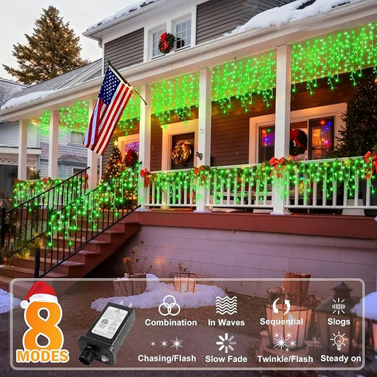 KNONEW Christmas Lights Outdoor Decorations 400 LED 33ft 8 Modes Curtain Fairy String Light with 75 Drops, Clear Wire LED String Light Indoor Decor for Wedding