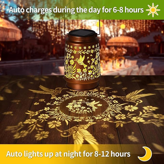 Hummingbird Solar Lanterns Outdoor Waterproof,Garden Decor Metal Hanging Decorative Solar Lights,Mothers Day Gifts,Birthday Gifts for Women Mom Grandma,Gardening Gifts for Yard, Patio, Lawn, Tabletop