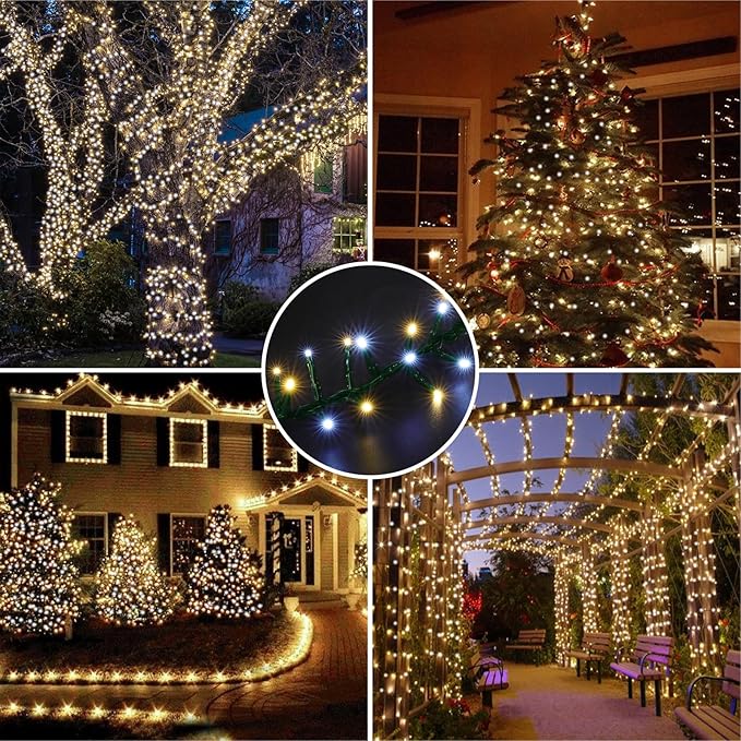 LAMPHOME 500 LED String Lights - Outdoor/Indoor Plug-in Twinkle Fairy Lights, 46ft 500LED, Warm White & White