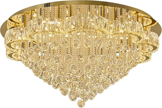 Flashing God 40inches Gold Chanderliers for Living Room Crystal Chandelier Ceiling Light Fixture Raindrop Pendant Light for Foyer Dining Room Hallway Bedroom LED Dimmable Lighting 2700k 4500k 6000k