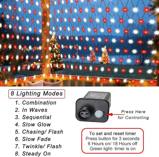 Christmas Net Lights Outdoor, 360 LED 21ft x 5ft Large Net Mesh String Lights 8 Modes, Twinkle Lights Connectable Plug in for Bushes Halloween Hedge Yard Garden Party Decor, Red and White