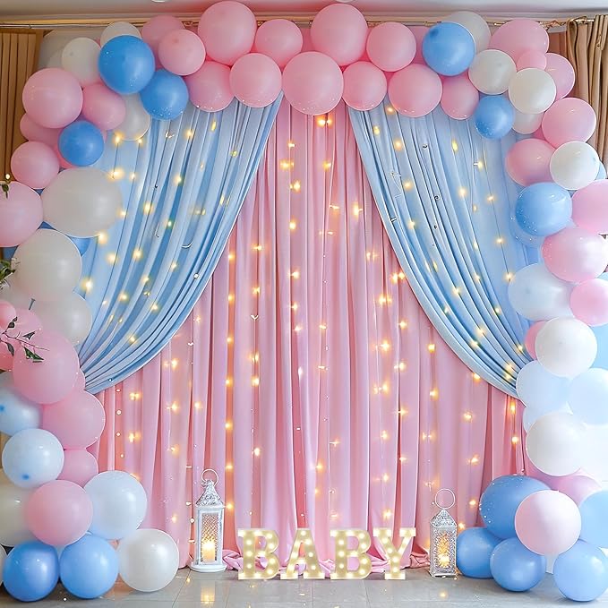 Pink Blue Backdrop Curtains for Gender Reveal Boy or Girl Parties Wrinkle Free Photo Curtains Backdrop Drapes Fabric Decoration for Birthday Party Baby Shower 5ft x 8ft,2 Panels