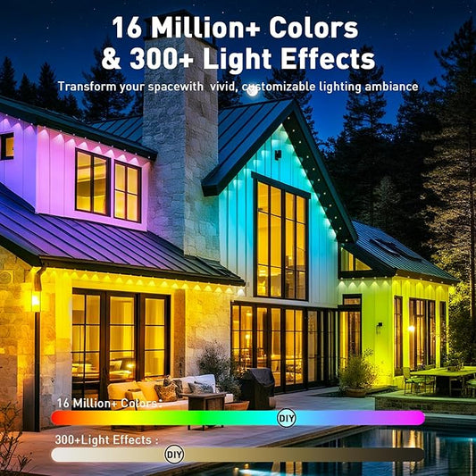 100FT Permanent Outdoor Lights, Smart RGB Eaves Lights with App/Remote Control, LED IP67 Waterproof Outdoor Lighting for Halloween Christmas Holidays Daily Party House Roof Lighting (100FT)
