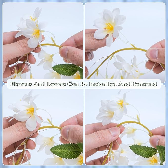 JMEXSUSS 48 LED White Flower Lights, Battery Artificial Flower Garland with Lights, 15.75 FT Climbing Weeping Jasmine Fairy Light with Flower Vines Garland for Spring Wedding Bedroom Decor(Cool White)