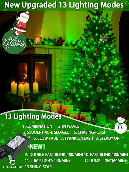 2-Pack 66FT 200 LED St. Patrick's Day Lights, 13 Modes Extendable Christmas Tree Lights with Timer & Memory, Waterproof Twinkle Fairy Lights Green Wire Outdoor String Lights Indoor for Xmas (Green)