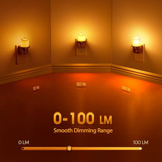 Briignite Candle Night Light, Amber Night Lights Plug into Wall 2 Pack, LED Vintage Night Light with Light Sensor, 0-100LM Dimmable Nightlight Plug in, Nightlight for Kids Hallway Bathroom Bedroom