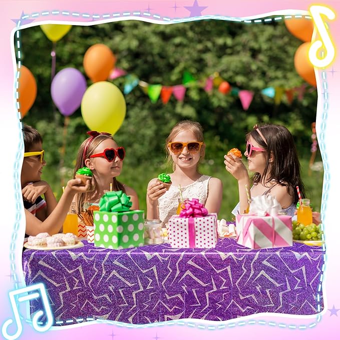 Oudain 2 Pcs Kpop Theme Purple Silvery Lightning Crack Print Holographic Party Tablecloth 54 x 108 Inch Disposable Rectangle Table Cover for Anime Korean Kpop Theme Birthday Decoration
