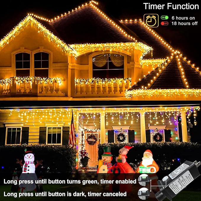 Warm White Christmas Lights Outdoor - 99ft 1216 LED 8 Modes Hanging Dripping Icicle String Lights with 228 Drops, Plug in Waterproof Timer Memory for House Home Holiday Yard Wedding Party Indoor
