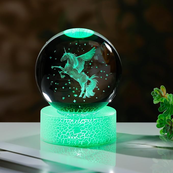 JEWUNO 3D Unicorn Gifts for Women - Crystals Ball Figurines Decor Glass Animals Stuff for Room Birthday Keepsake Paperweight