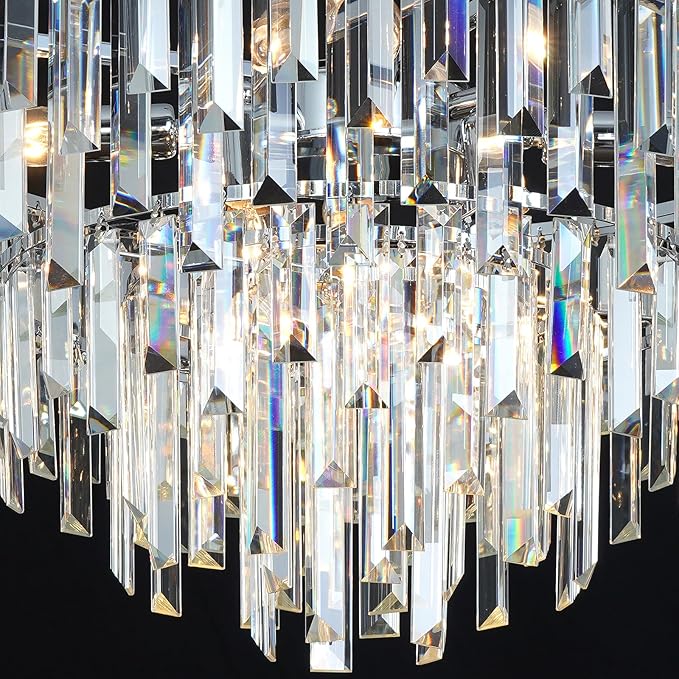 Chrome Crystal Chandelier for Dining Room, 24" Modern Luxury Chandeliers 5-Tier 8 Lights Contemporary Round Ceiling Pendant Light Fixture for Living Room Bedroom Foyer Entryway