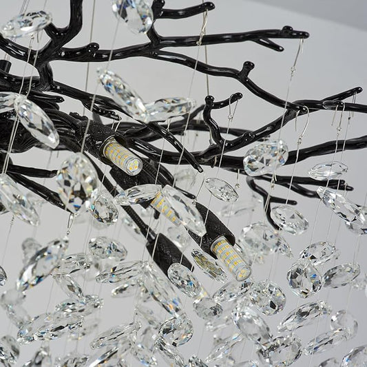 Crystal Chandeliers for Dining Room,63" Black Farmhouse Raindrop Chandelier Large Unique Adjustable Tree Branch Industrial Rectangle Chandelier for Living Room, Bedroom, Entryway (16-Light)
