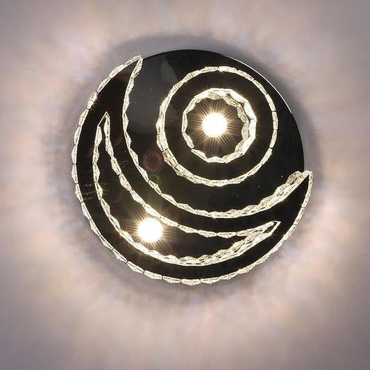 15.7" Modern LED Ceiling Light Flush Mount Crystal Chandelier Light Fixture Round Moon Shape Modern Chandeliers for Living Room Bedroom Bathroom Hallway(3 Color Changable)