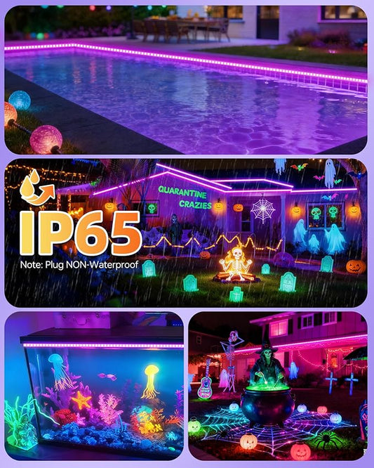 IP65 Waterproof LED Black Light Strip Kit 40ft/12M 720 LEDs, 12V Flexible Blacklight Fixtures, 385-400nm, Black Light LED Strips for Glow Party Body Paint Outdoor Indoor Decor Birthday Party Halloween