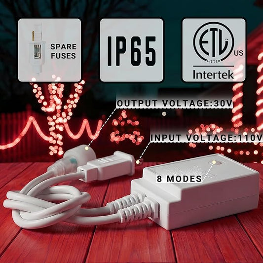 100ft Rope Lights Outdoor, Connectable & Flexible Tube Lights with 8 Modes Controller,Waterproof Red LED Rope Lighting for Deck,Garden,Pool,Patio,Bedroom,Party,Indoor & Outside Landscape Lighting