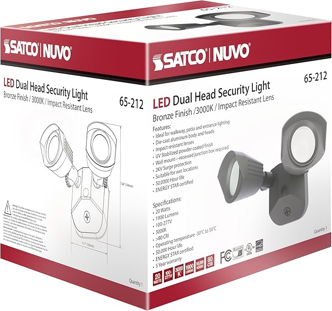 Nuvo 65/212 LED Dual-Head Security Light, 3000K, Bronze
