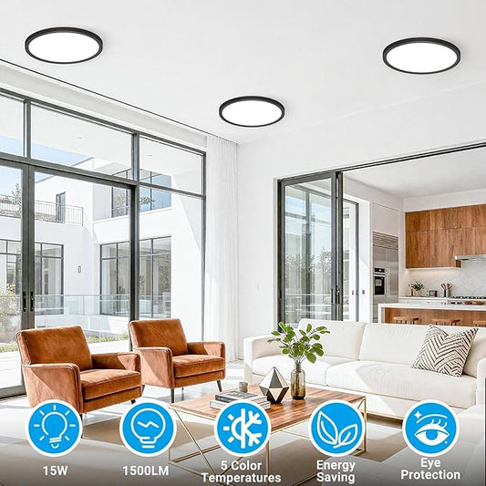 2 Pack LED Flush Mount Ceiling Light,7Inch 15W,3000K/3500K/4000K/5000K/6500K 5 Color Temperatures Ceiling Light Fixture for Kitchen Porch Hallway Bedroom Bathroom Closet,Oil-Rubbed Bronze