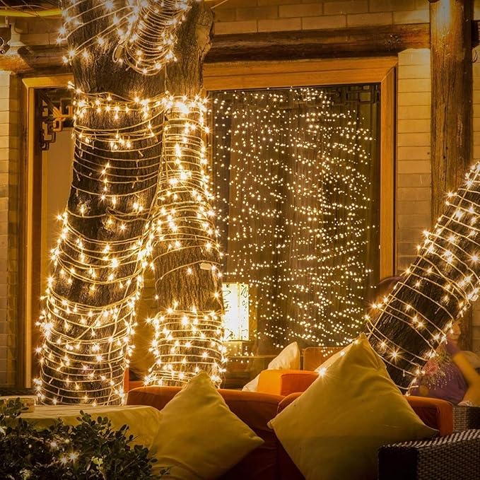 JMEXSUSS 800 LED Christmas Lights Outdoor Indoor String Lights with 8 Modes Warm White Plug in for Patio Garden Tree Wedding Party Yard Spring Decoration