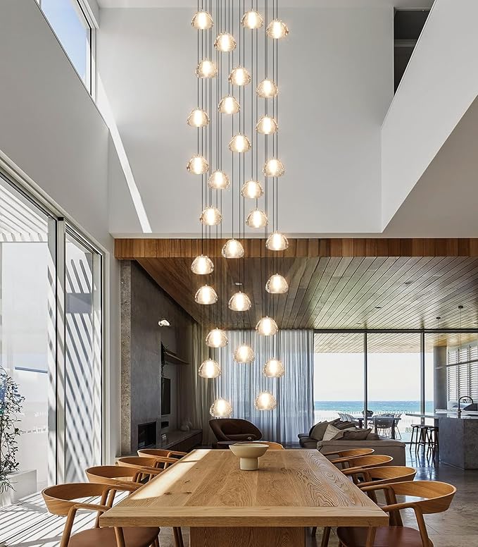 197'' Long Large Crystal Chandeliers 30-Lights LED Chandeliers for High Ceiling Handing Light Fixture for Entrance Hallway Foyer Staircase