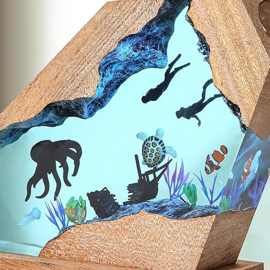 Epoxy Octopus Ocean Resin Lamp, Handmade Resin Night Light with USB Port, Multi-Color LED Light, Ideal Home Bedroom Decor, Scuba Diver Gift for Birthday Holiday, Unique Octopus Gifts for Him (6"x4")