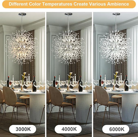 SineRise Modern Crystal Chandeliers Firework, Crystal Light Fixture, Dandelion Chandelier (12-Light, Chrome) for Foyer Hallway Entryway Kitchen Bedroom (Bulbs Not Included)