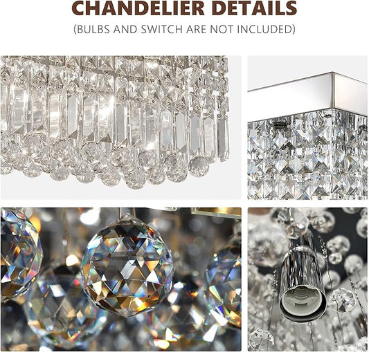 Crystal Chandelier for Dining Room 39.3" Modern Gold K9 Crystal Rectangle Chandeliers Flush Mount Pendant Light Fixture Kitchen Island Bar Dining Room Bedroom Bathroom Hotel