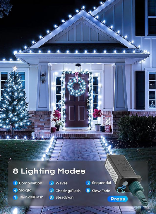 Minetom C9 Christmas Lights Outdoor, 72 FT 110 LED C9 String Lights, 8 Modes & Timer Connectable Waterproof for Christmas Tree Light Indoor Outdoor Roofline Patio Outside Yard Xmas Decor, White