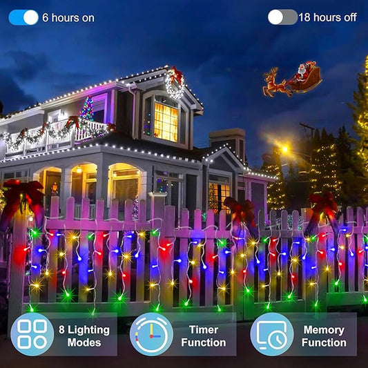 QUHUATU 792 LED Christmas Outdoor Lights with 176 Drops, 82ft Hanging Curtain Lights 8 Modes, Christmas Fairy Lighs with Timer & Memory for House Roof Holiday Wedding ChristmasDecor (Multicolor)